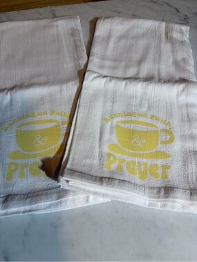 Prayer & Coffee Yellow Graphic Tea Towel